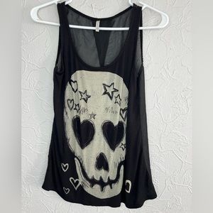 OCASION WOMENS ROCKABILLY HALLOWEEN SKULL SHEER TANK TOP OPEN BACK SIZE LARGE